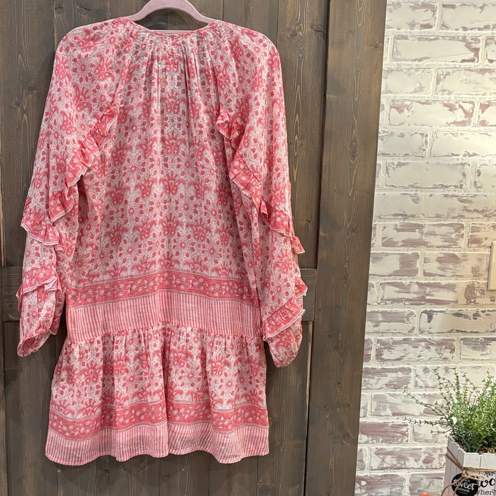 Bell by Alicia Bell Pink Floral Tiered Dress with Tassel Tie Neck - Picture 5 of 5
